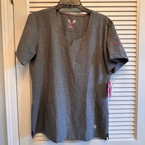 Smitten Scrubs Women's Top Gray Pink‎ Trim New with Tags RN Work Medical